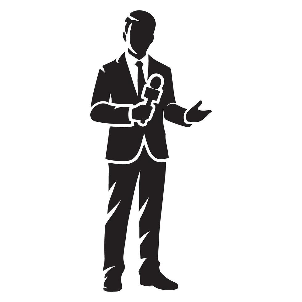 Silhouette News Reporter with Microphone Graphics Illustration vector