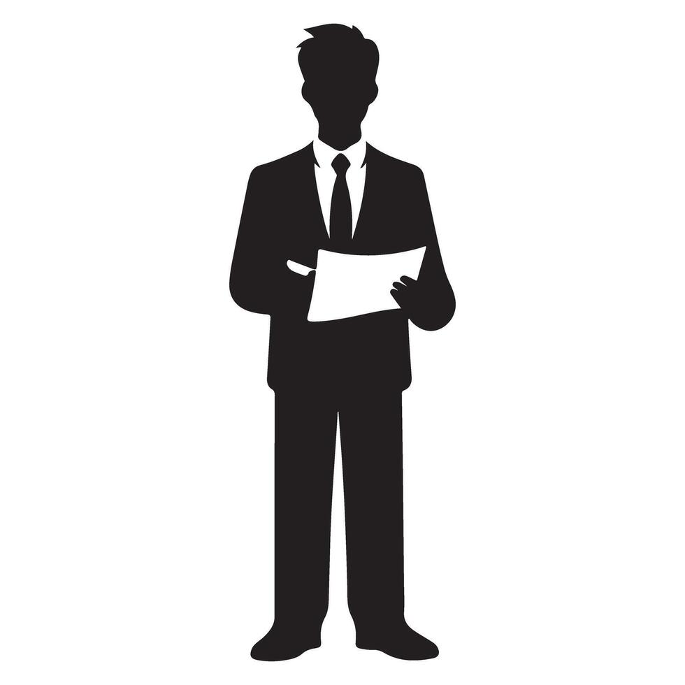 Silhouette Businessman Illustration Design Standing with Checklist Document vector