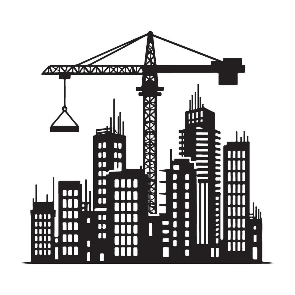 Urban Development Silhouette Complex Cityscape Construction Site Crane vector