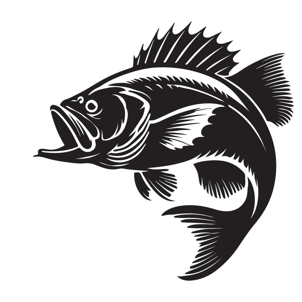 Black Bass Silhouette Graphic Fish Wildlife Illustration vector