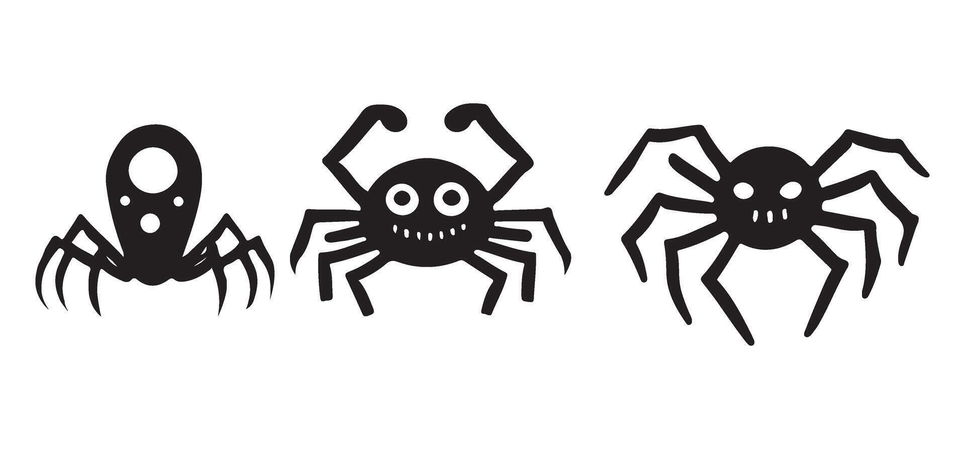 Silhouette Spiders Illustration Set Creepy Crawly Arachnids Design vector