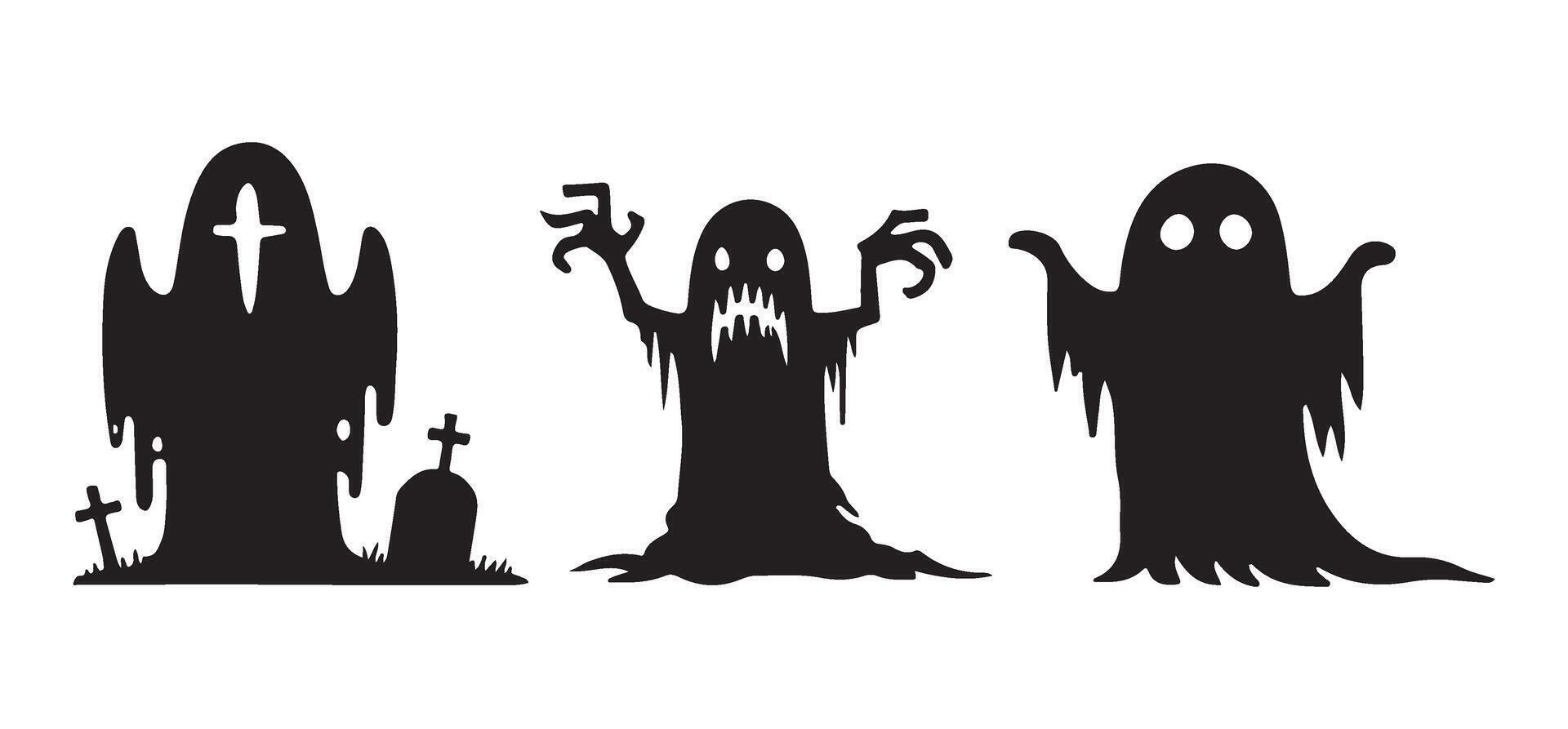 Silhouette Ghosts Illustrations Spooky Halloween Theme Art vector