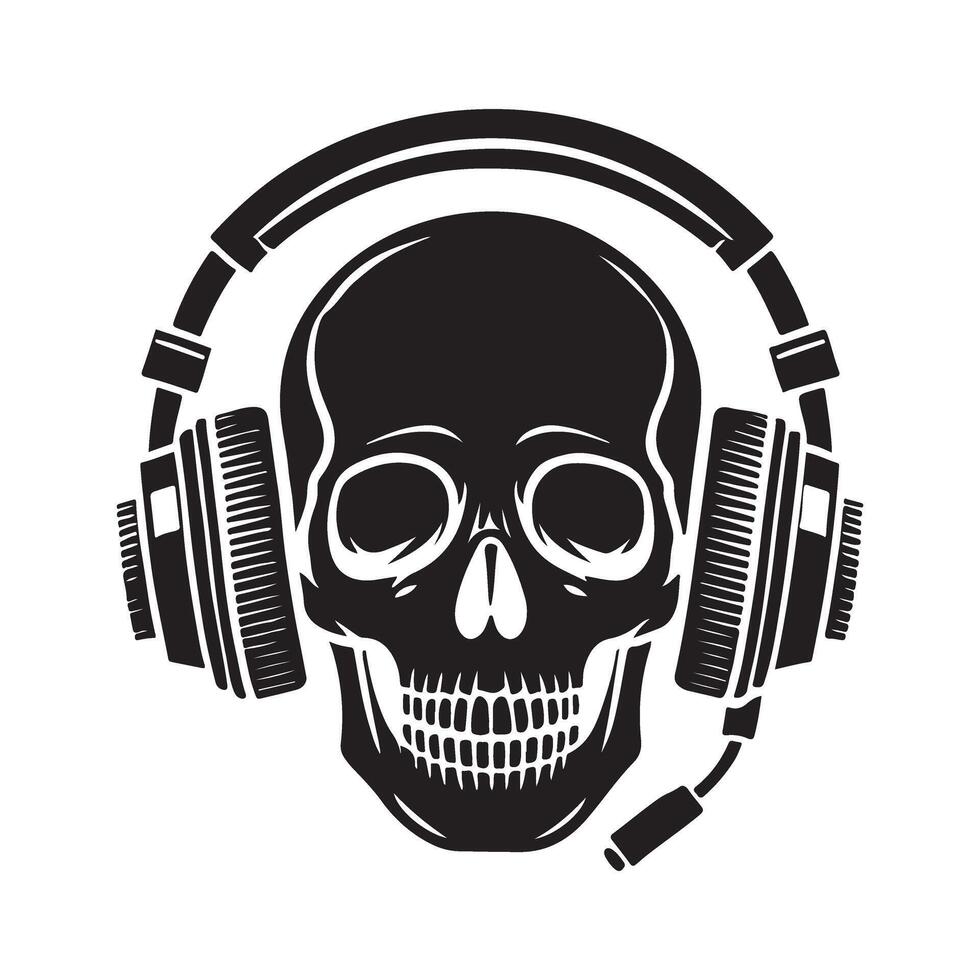 Skull with Headphones Silhouette for Music and Gaming designs vector