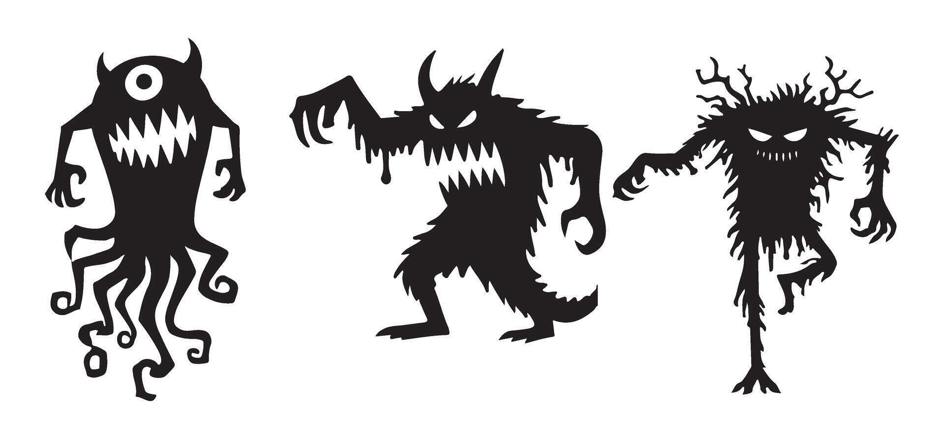 Monsters Silhouettes for Scary Horror and Fantasy designs vector