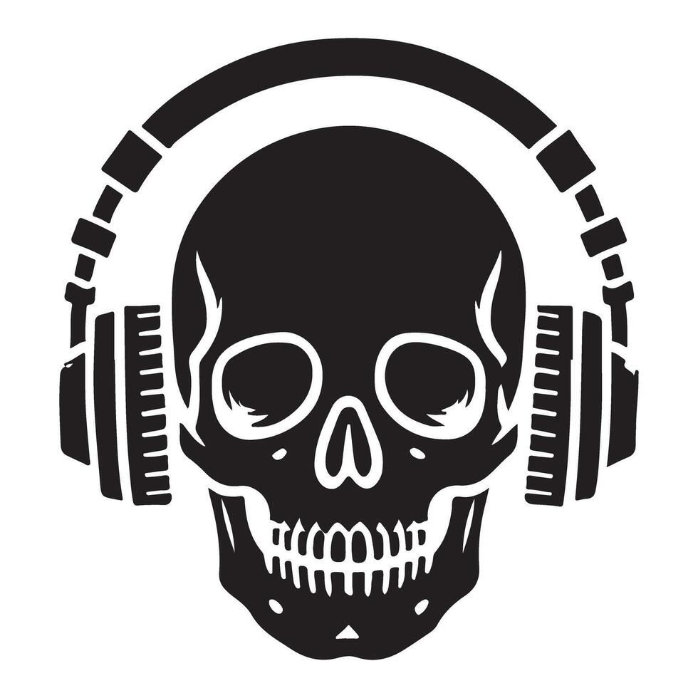 Skull Silhouette Illustration with Headphones Enjoying the Music vector