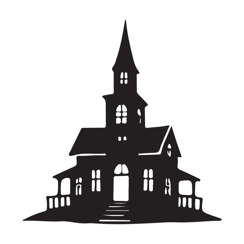Haunted House Silhouette Illustration for Spooky Scene vector