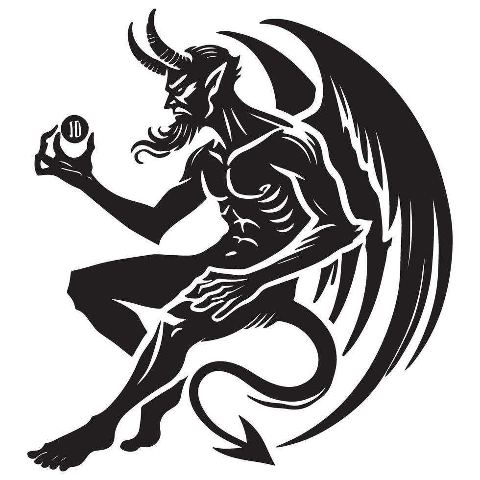 Silhouette of a Devil Holding a Dice Art Illustration vector