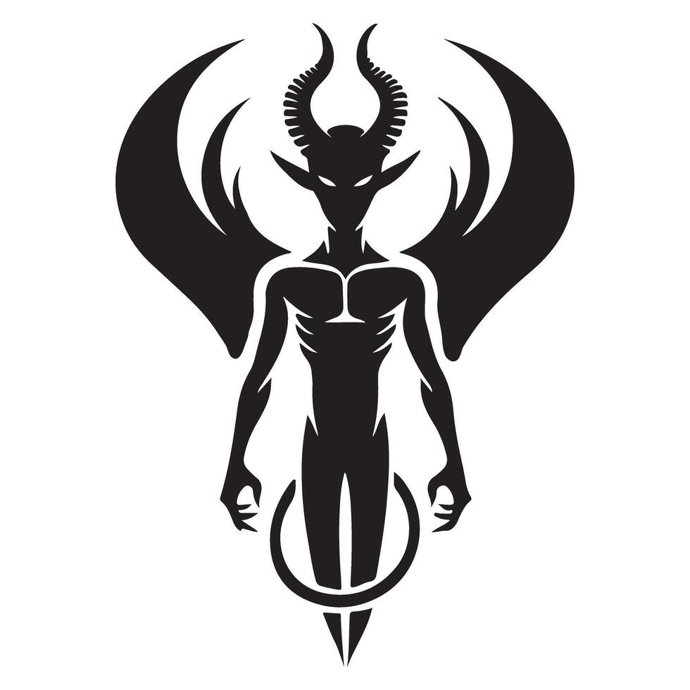 Silhouette Demon With Wings and Halo Art Illustration vector