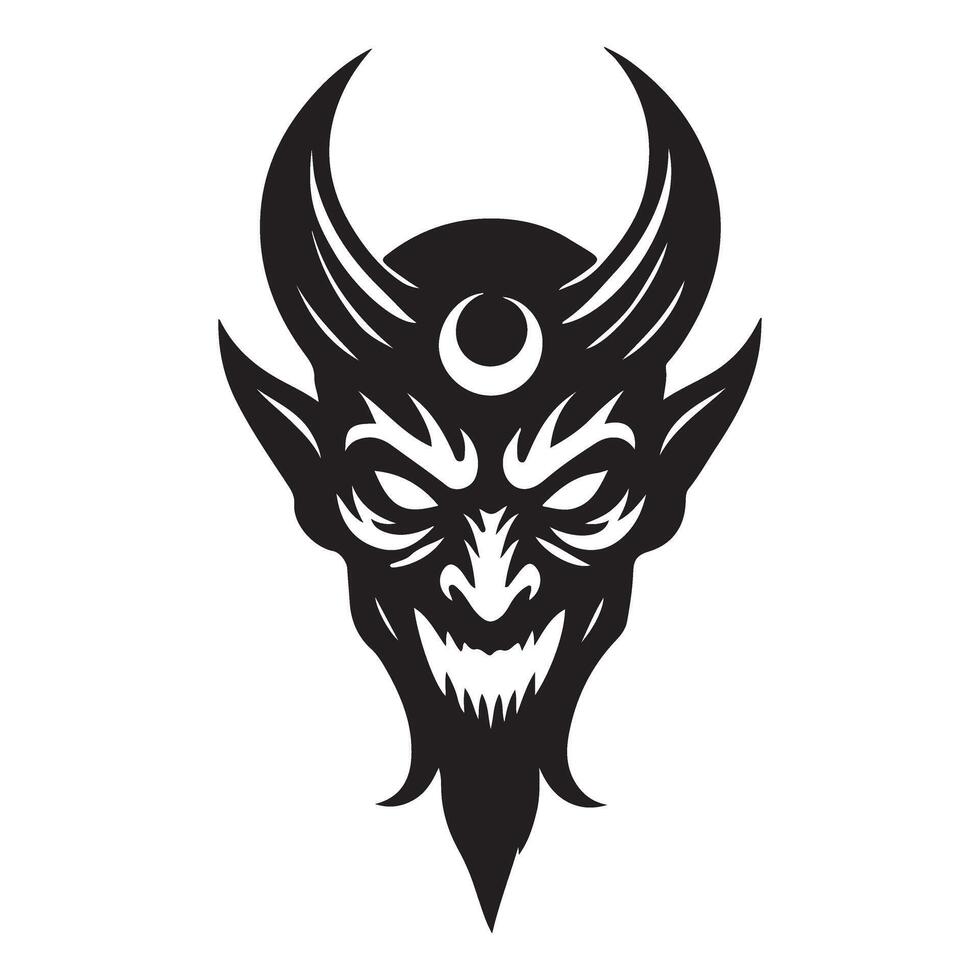 Intense Devil Face with Horns Silhouette Illustration Art vector