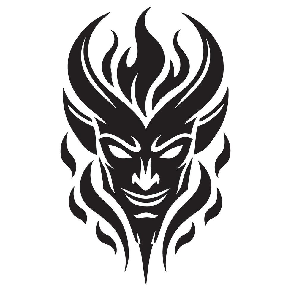 Silhouette Devil Head Graphic with Flames Design Elements vector