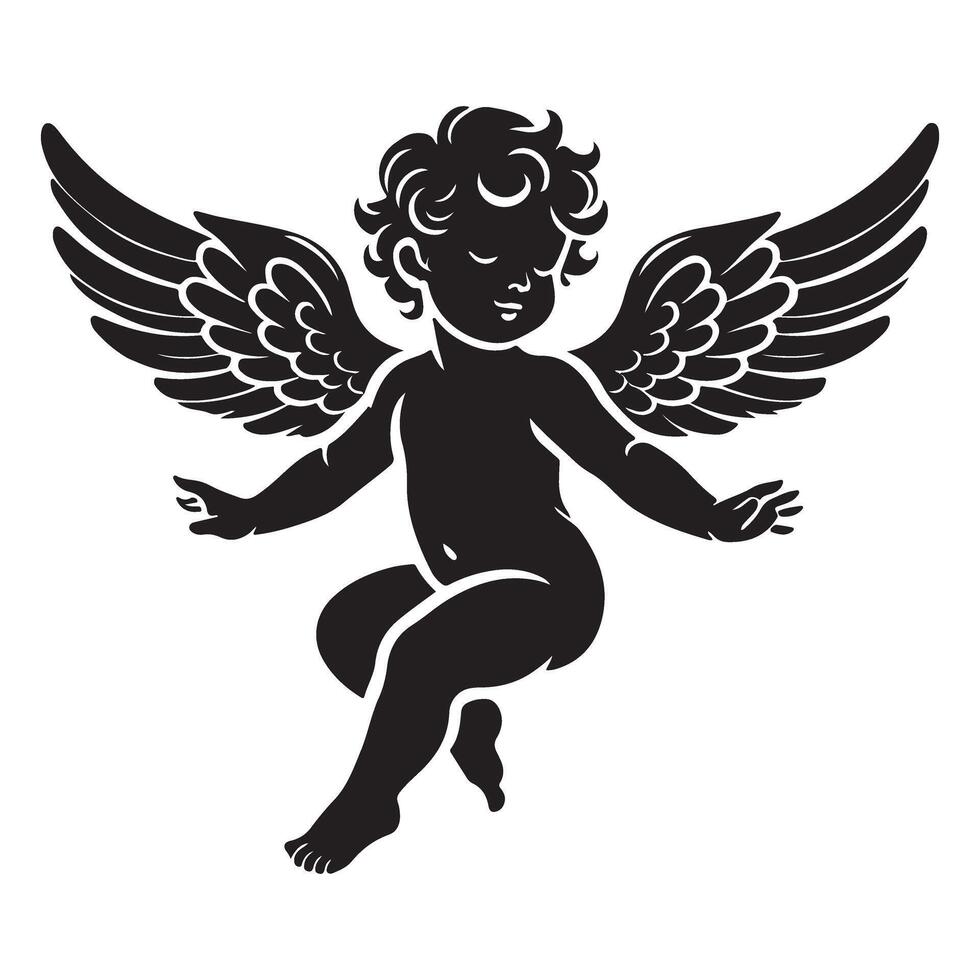 Black Silhouette Cupid Illustration Graphic Design Elements vector