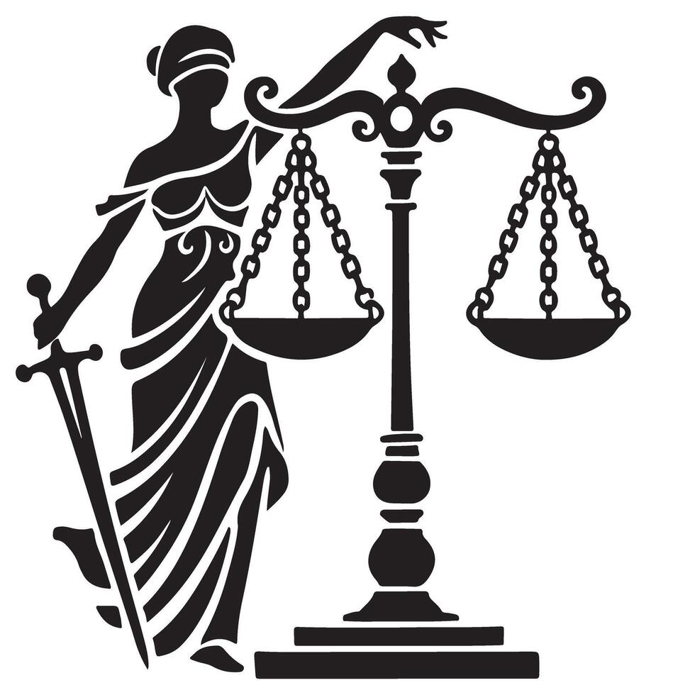 Lady justice illustration with scales and sword legal design vector
