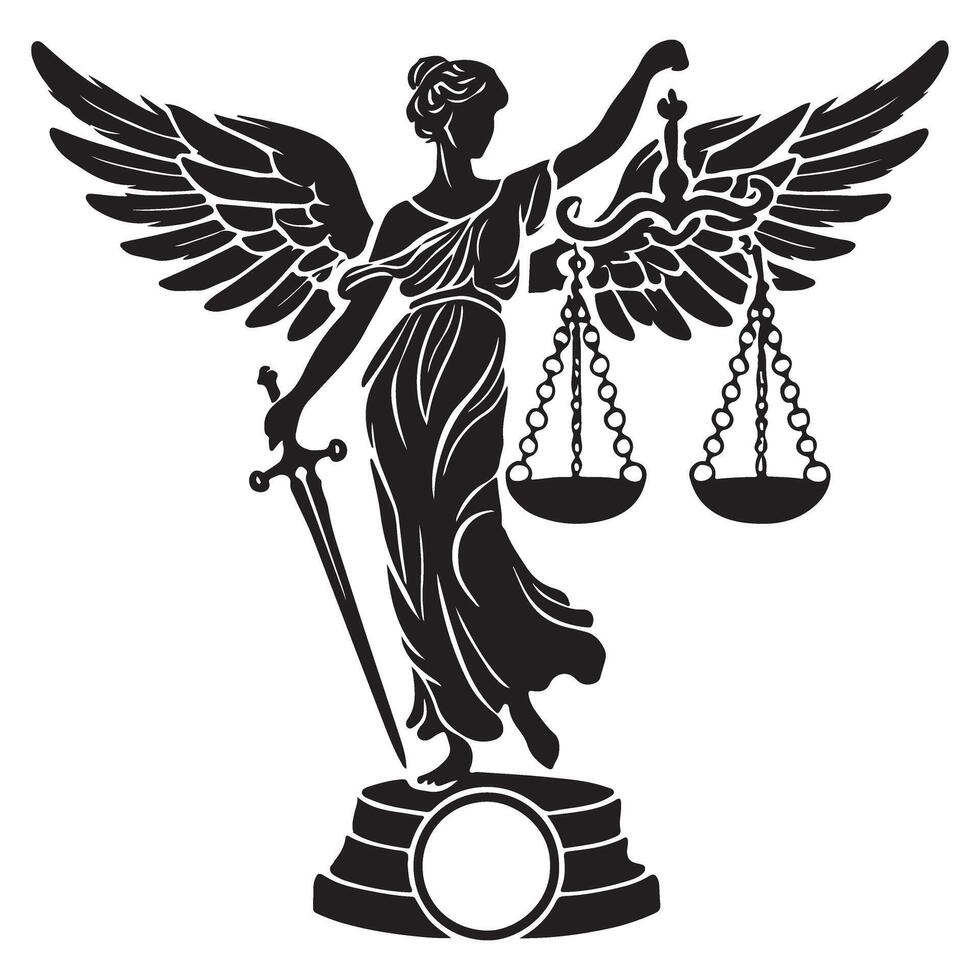 Lady Justice Silhouette Statue For Legal Service Promotion vector