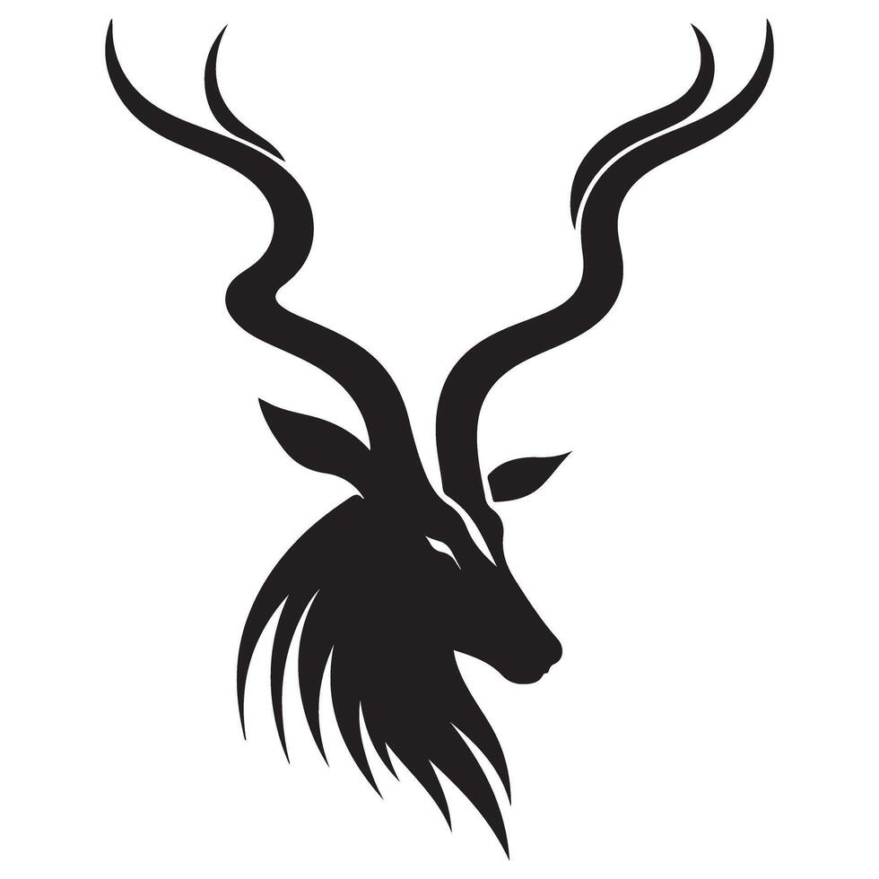 Elegant Kudu Antelope Head Silhouette Illustration Wildlife Logo Design vector