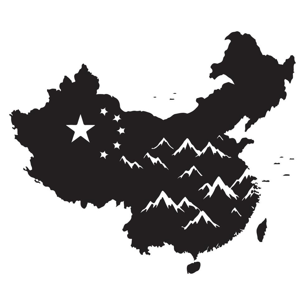 China Map Silhouette Art with Mountains and Star vector