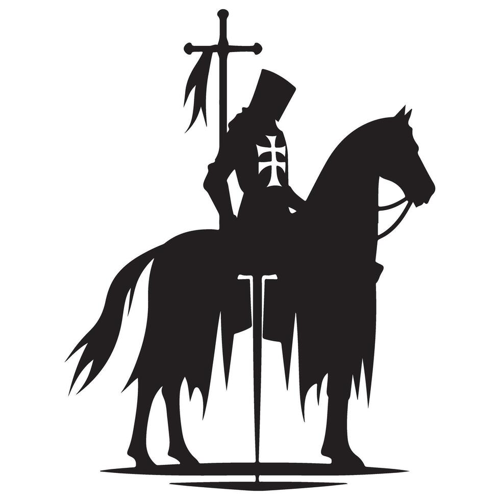 Silhouette of Knight Riding Horse Art for History Projects vector