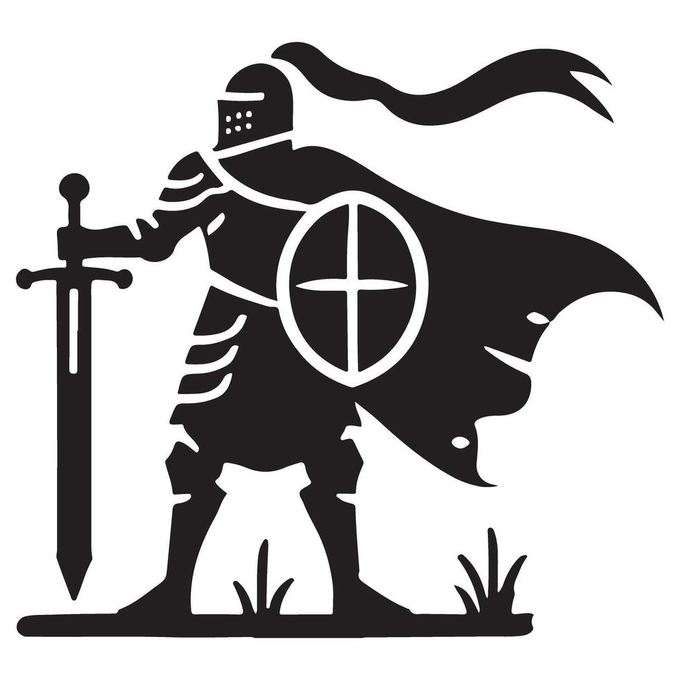 Silhouette Knight with Sword Illustration for Medieval Theme Design vector