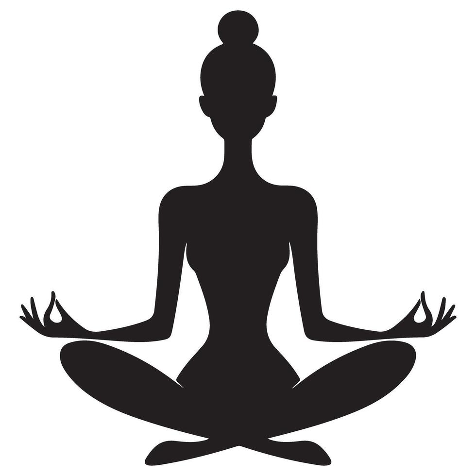 Calm Woman Silhouette Practicing Meditation Yoga Pose vector