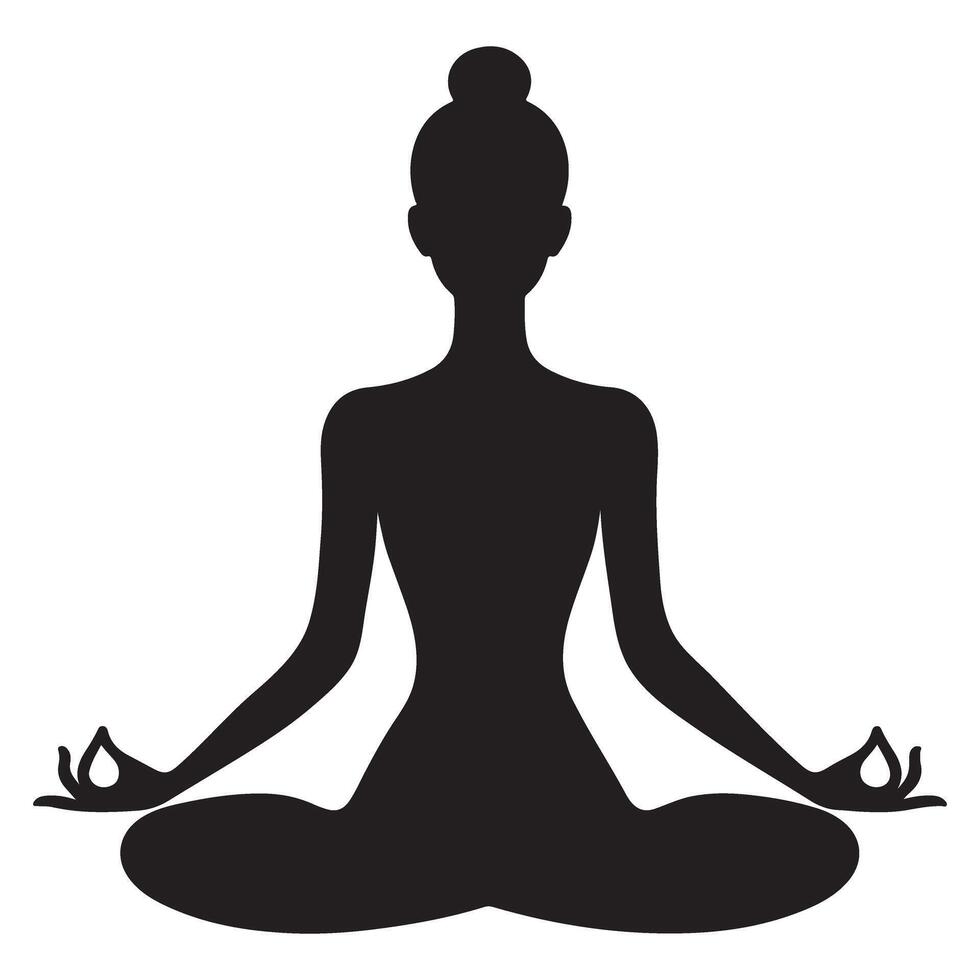 Silhouette Illustration of Woman Meditating in Lotus Position for Relaxation vector