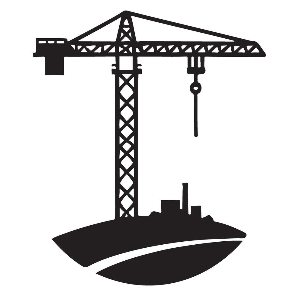 Construction Crane Silhouette Illustration Building Industry Art vector