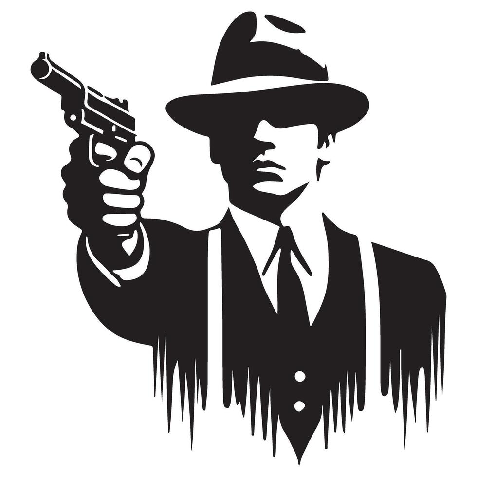 Gangster Silhouette Illustration with Gun Crime Theme Graphics vector