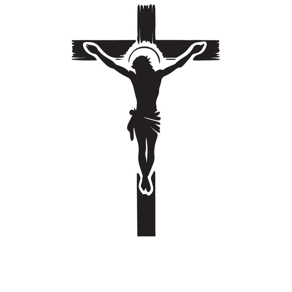 Jesus Christ on Cross Silhouette Illustration Religious Symbol vector