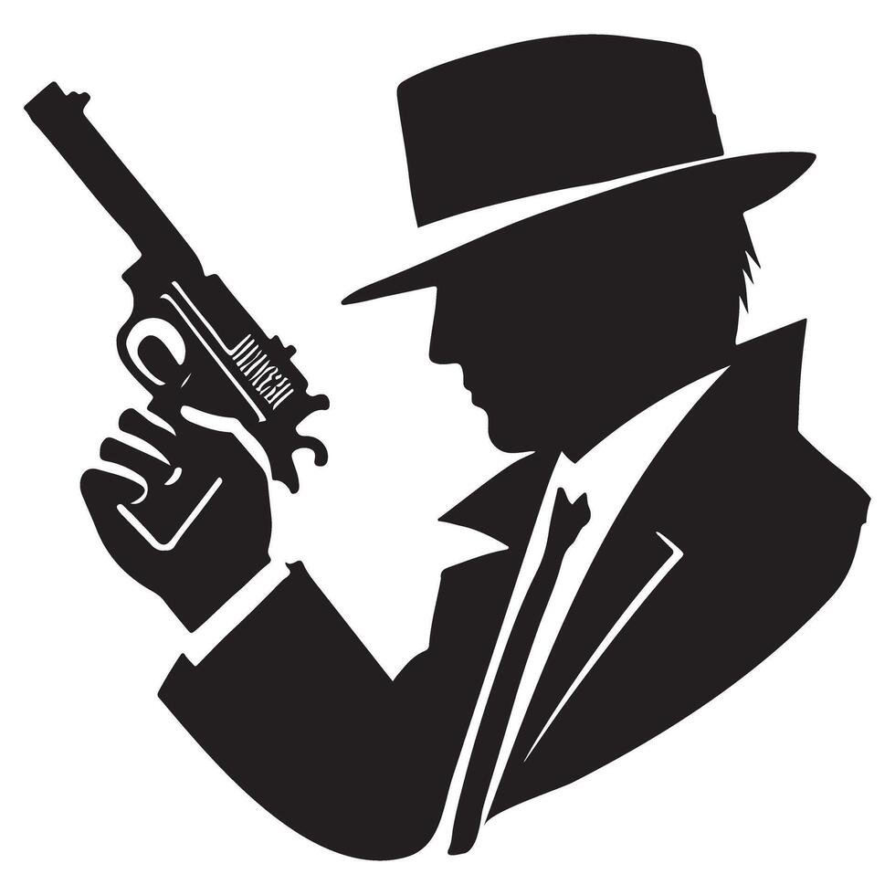 Gangster Silhouette with Gun Illustration Mafia Crime Theme vector