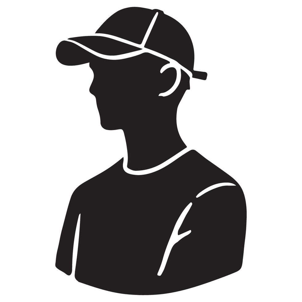 Man with Baseball Cap Silhouette Illustration Style Profile vector