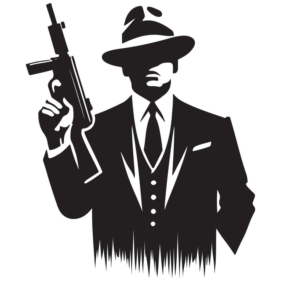 Gangster Silhouette with Tommy Gun Mafia Crime Illustration vector