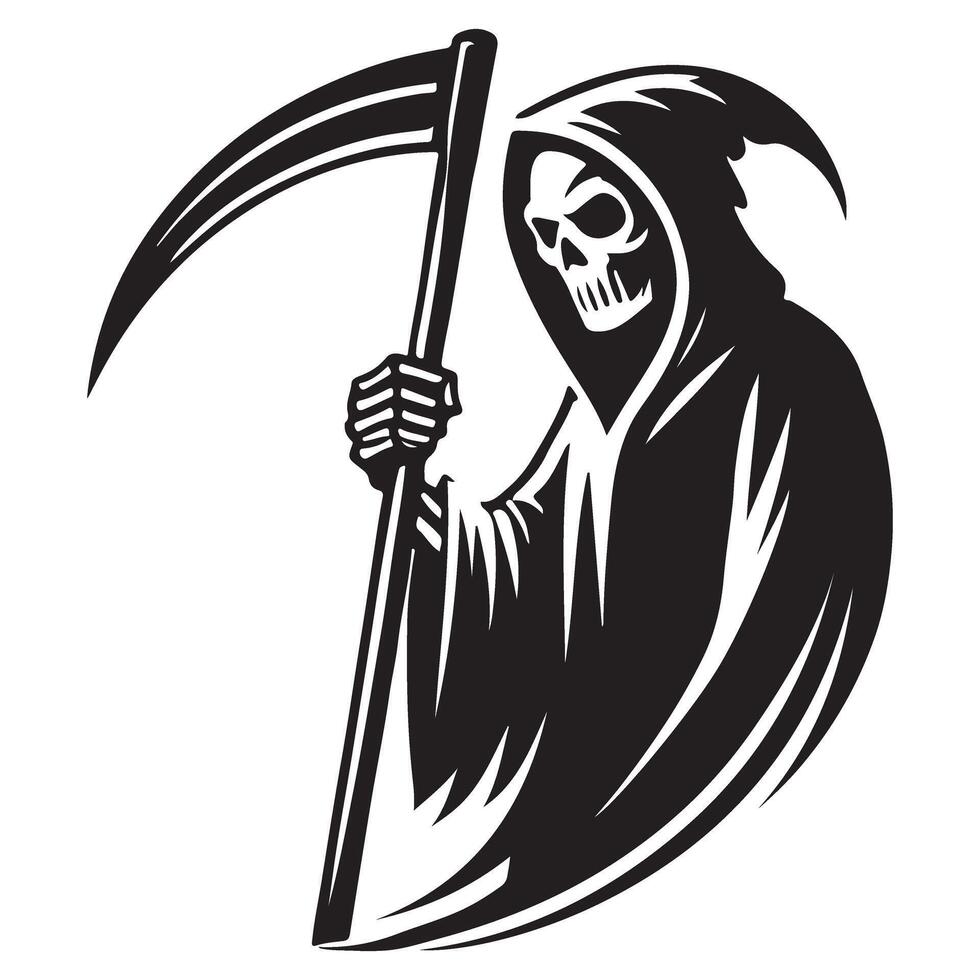 Simple Silhouette Grim Reaper Holding Scythe Illustration vector