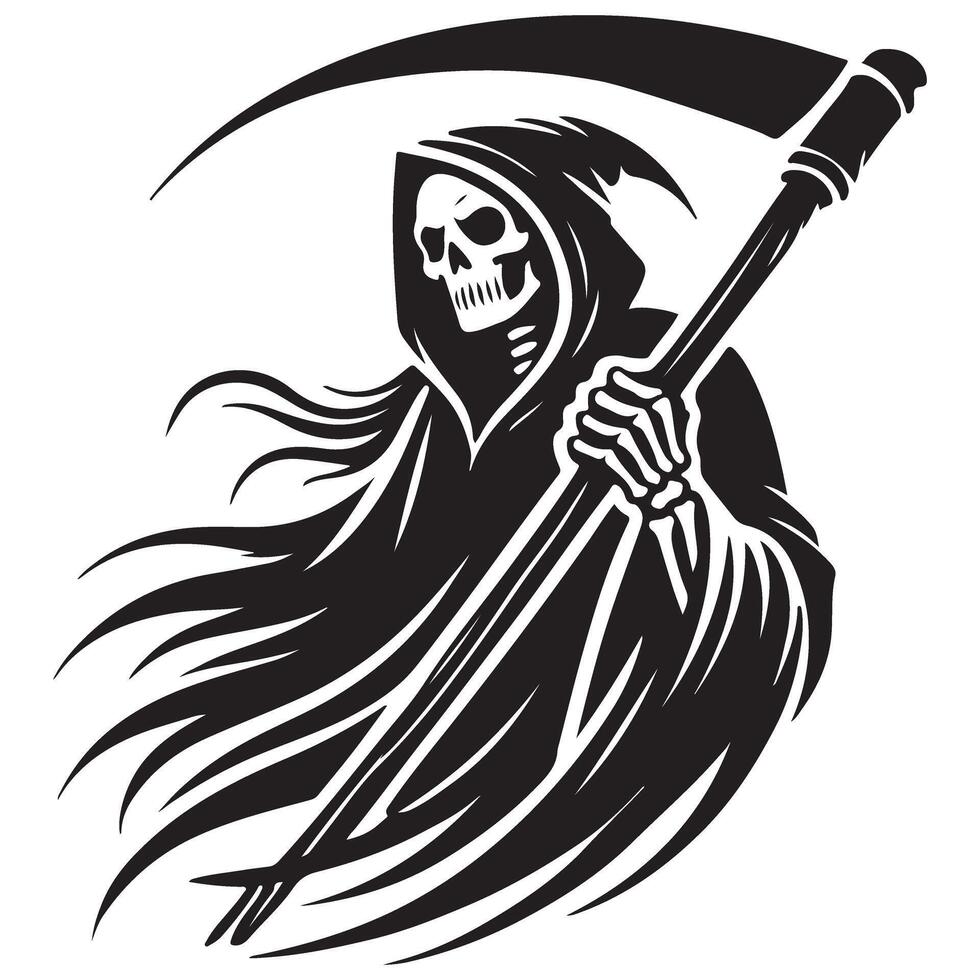 Stylized Grim Reaper Silhouette Illustration Design Template vector