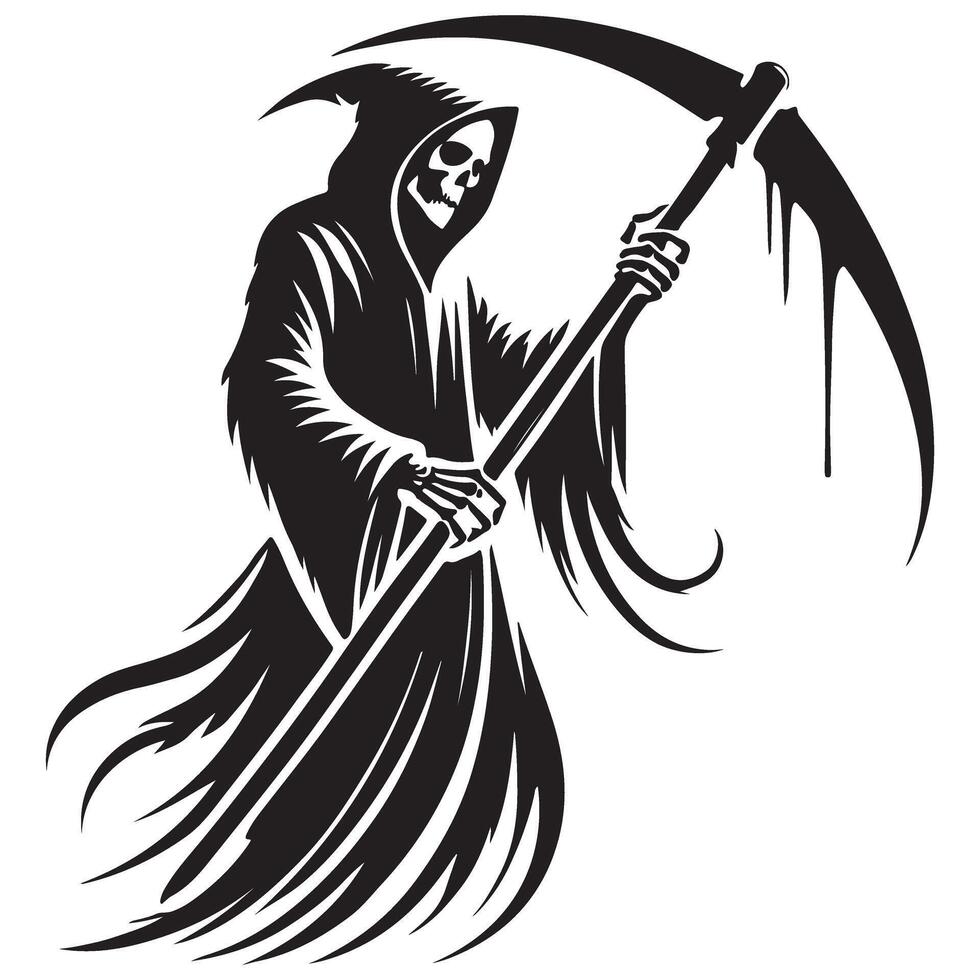 Detailed Grim Reaper Silhouette With Scythe Illustration Art vector