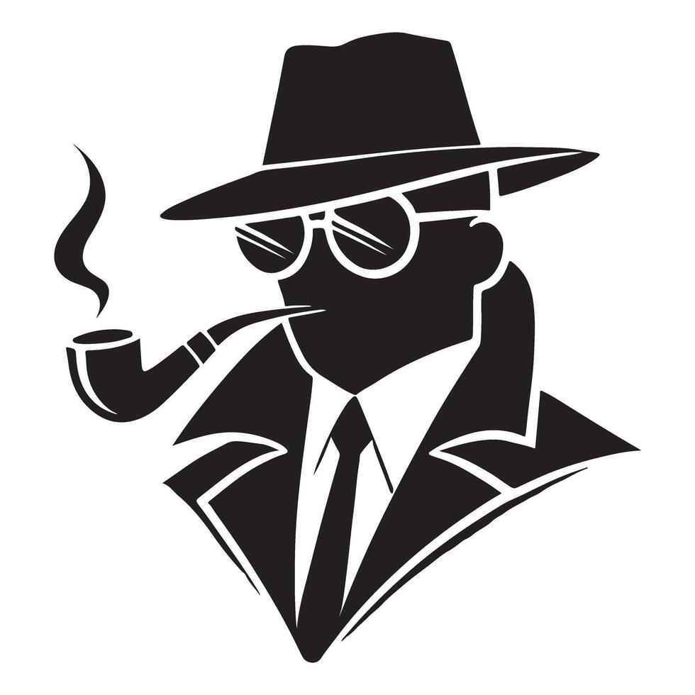Detective Silhouette Image Smoking Pipe Investigation Graphic vector