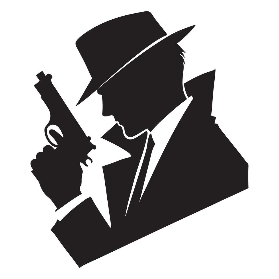 Retro Gangster Silhouette with Gun Illustration Download vector