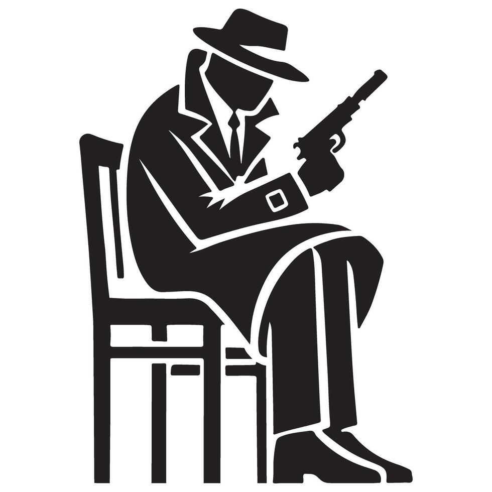 Mysterious Gangster Silhouette Image Man with Gun Graphic vector