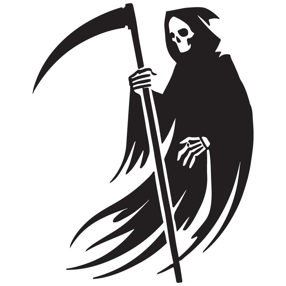 Menacing Grim Reaper Holding Scythe Silhouette Art Image vector