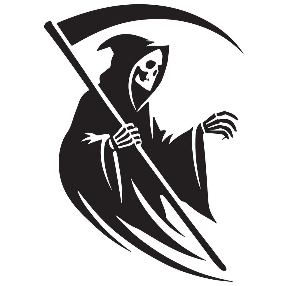 Cartoonish Grim Reaper Silhouette Character with Big Scythe vector