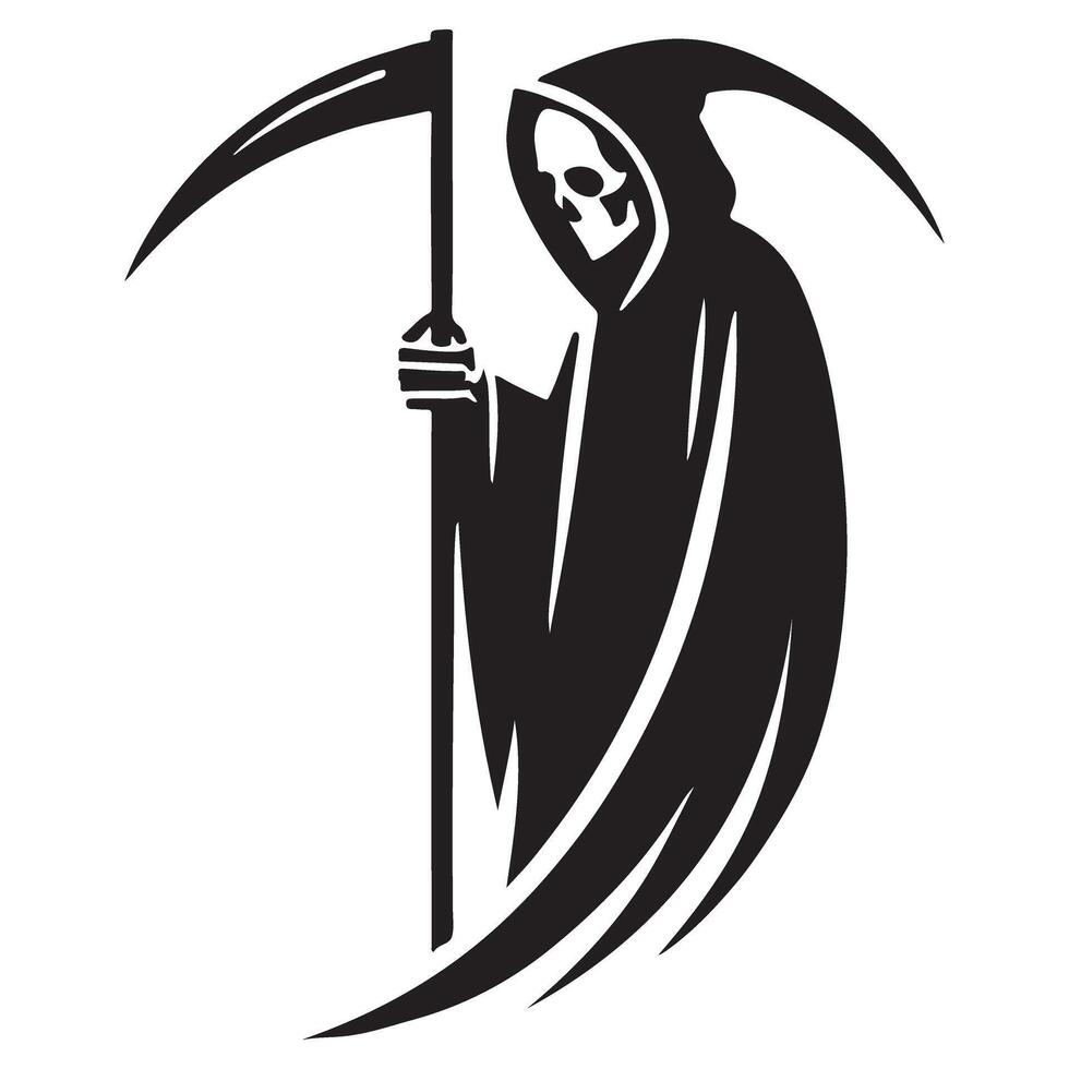 Grim Reaper In Black Silhouette With Scythe Illustration Art vector