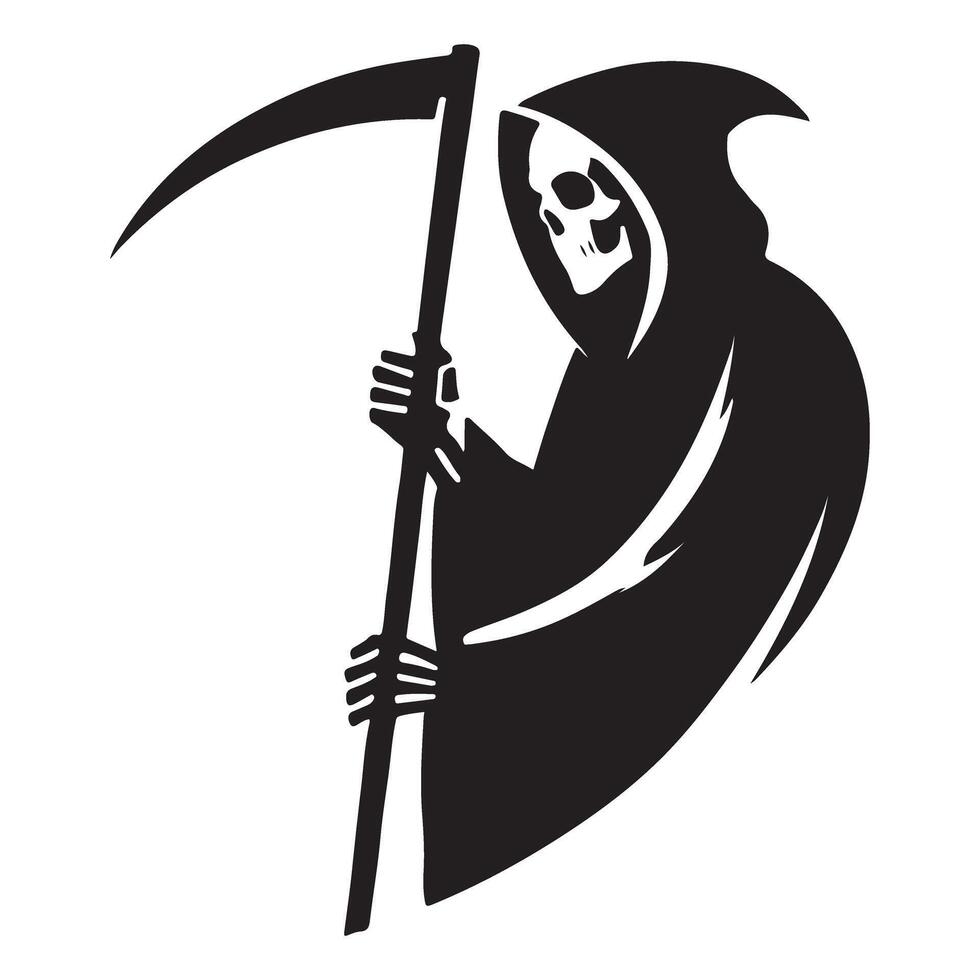 Terrifying Grim Reaper Illustration With Scythe In Black Silhouette vector