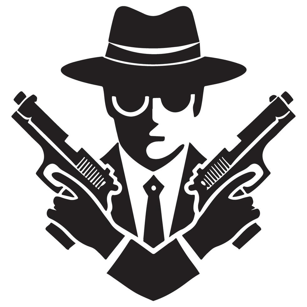 Dangerous Gangster Silhouette with Guns Illustration and Outfit Design vector