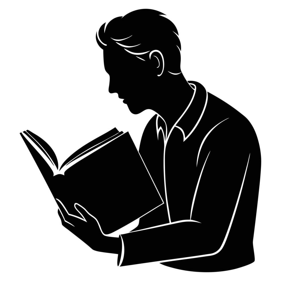 Intellectual Man Immersed in a Book Silhouette vector