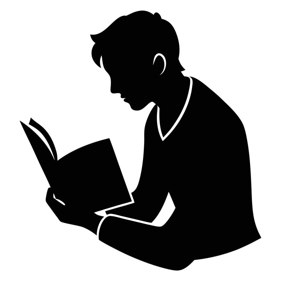 Peaceful Silhouette of a Man Reading a Book vector