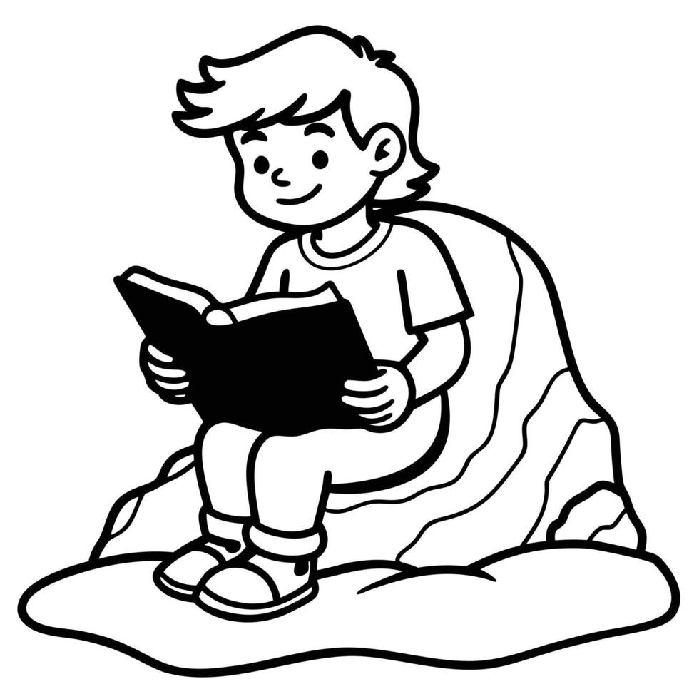 The Ultimate Boy Reading on Rock Silhouette Collection vector