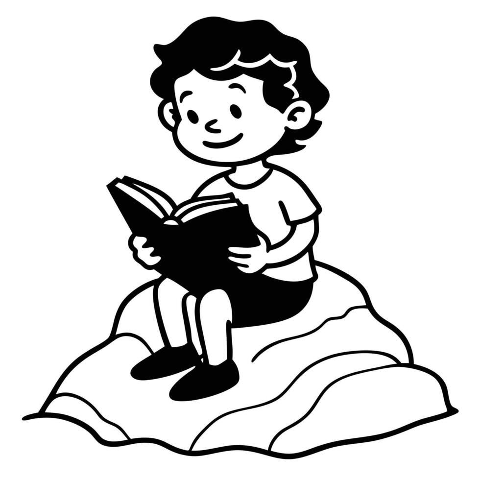 Bold and Striking Boy Reading Silhouette vector