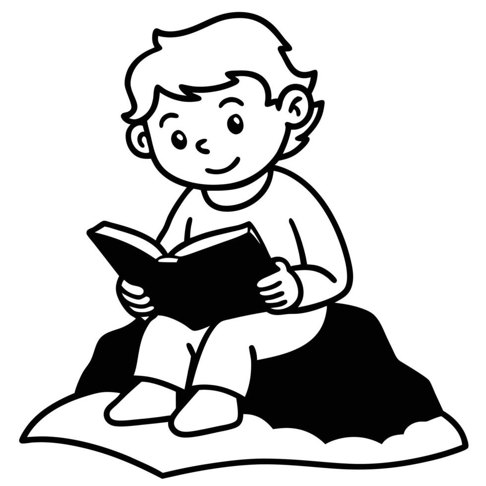Eye-Catching Cartoon Boy Reading Book Silhouette vector