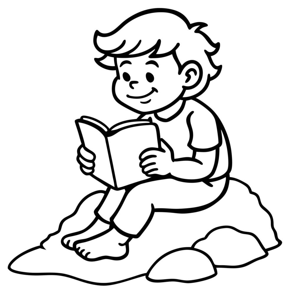 Perfect Boy Reading on Rock Silhouette Ideas vector