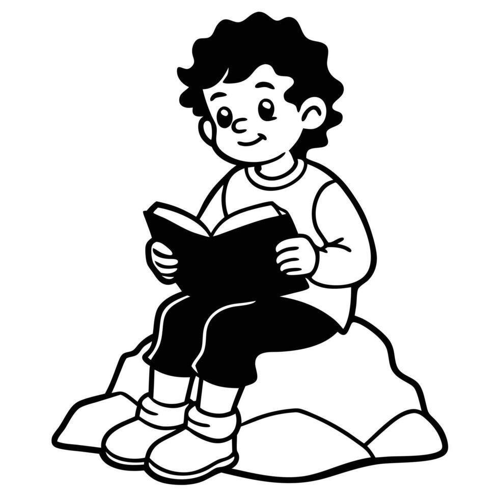 Minimalist Boy Reading Book Silhouette vector