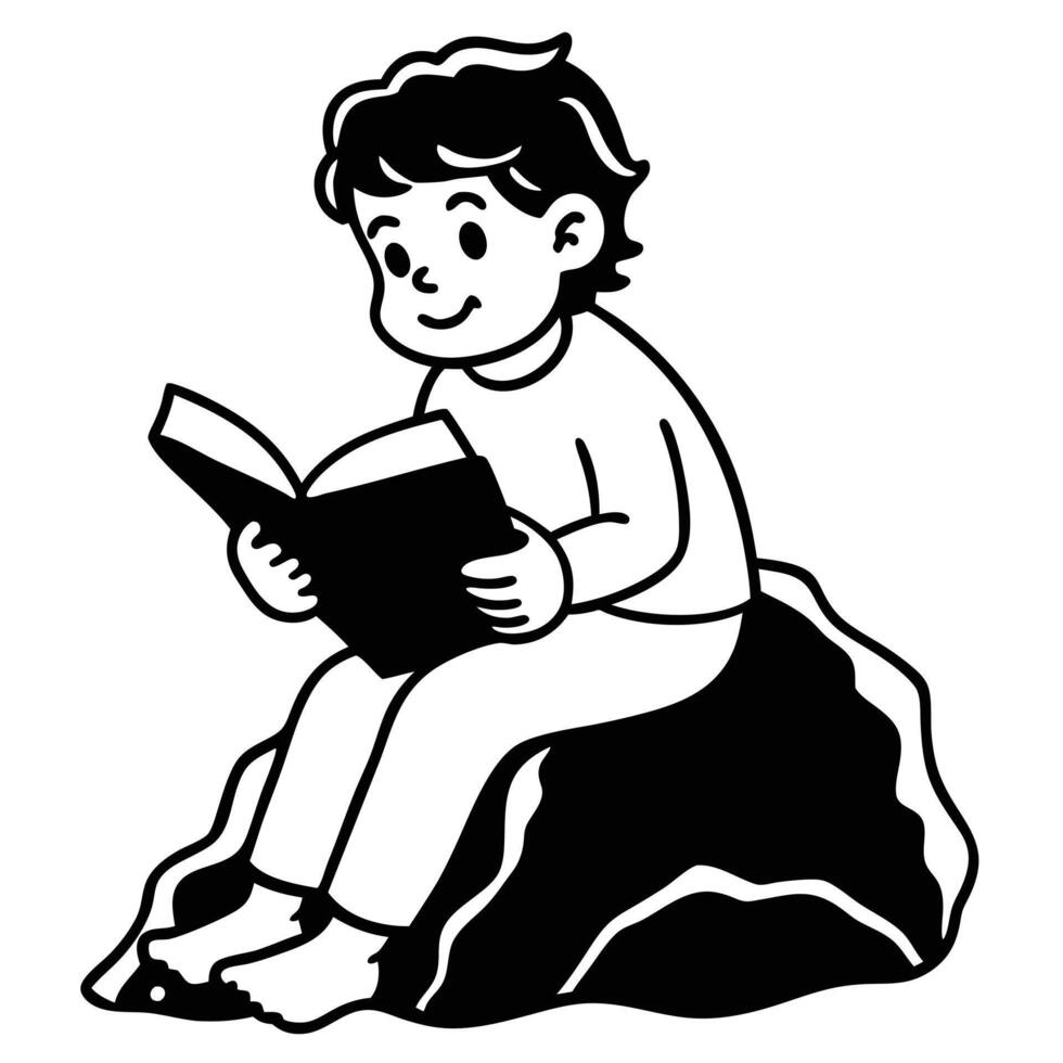 Creative Cartoon Boy Reading Book Silhouette vector