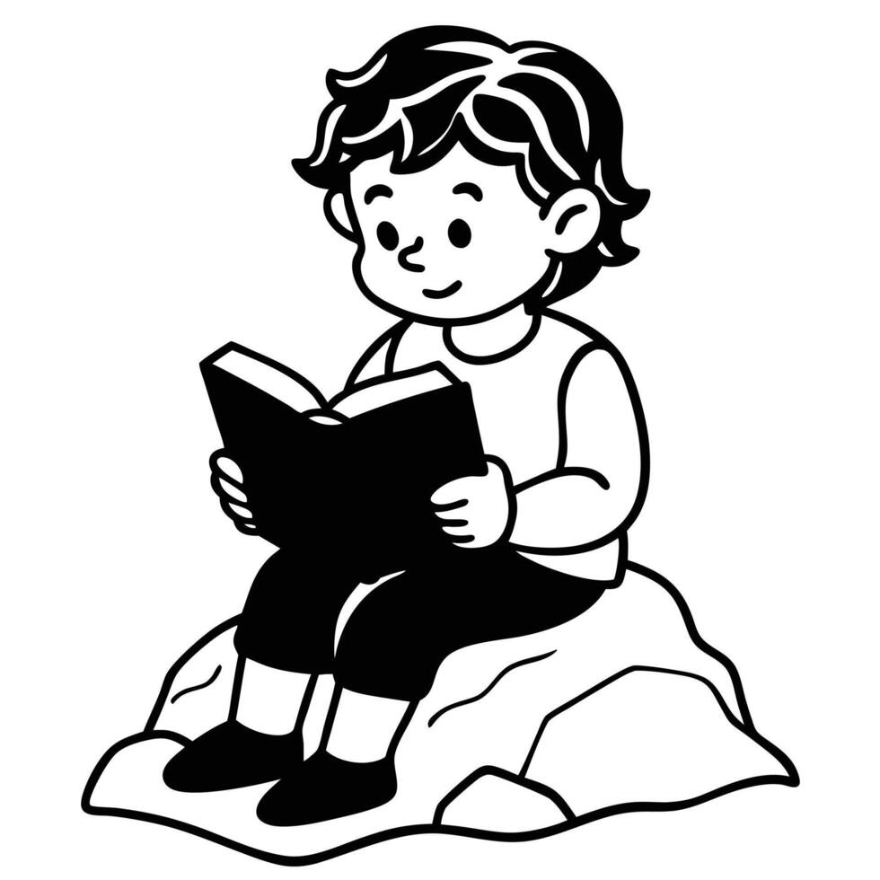 Stunning Cartoon Boy Reading Silhouette Designs vector