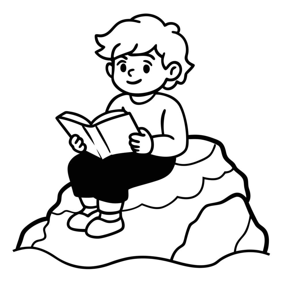 Best Boy Reading Book on Rock Silhouette Artwork vector
